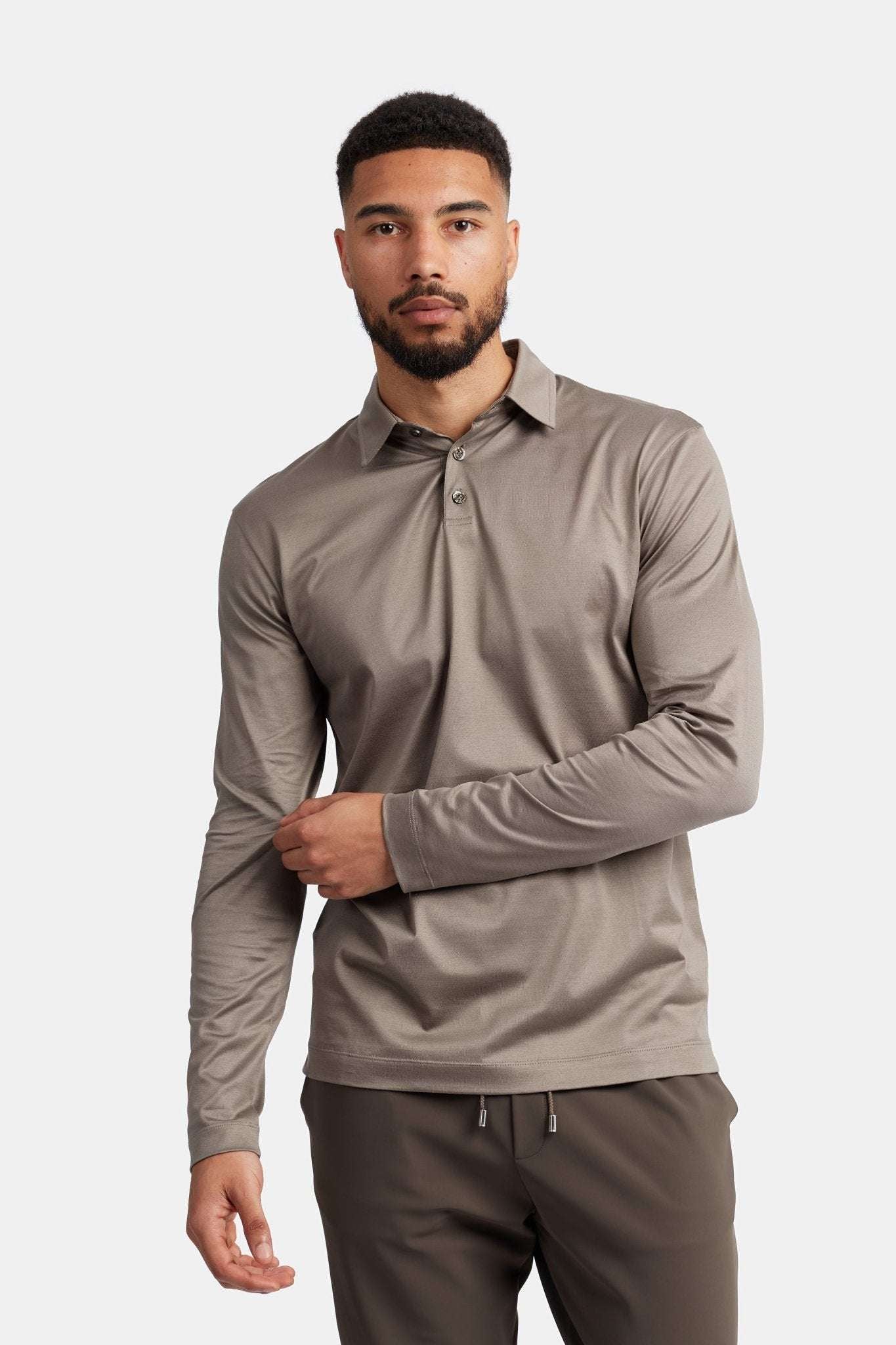 Desert Taupe Longsleeve Polo Shirt