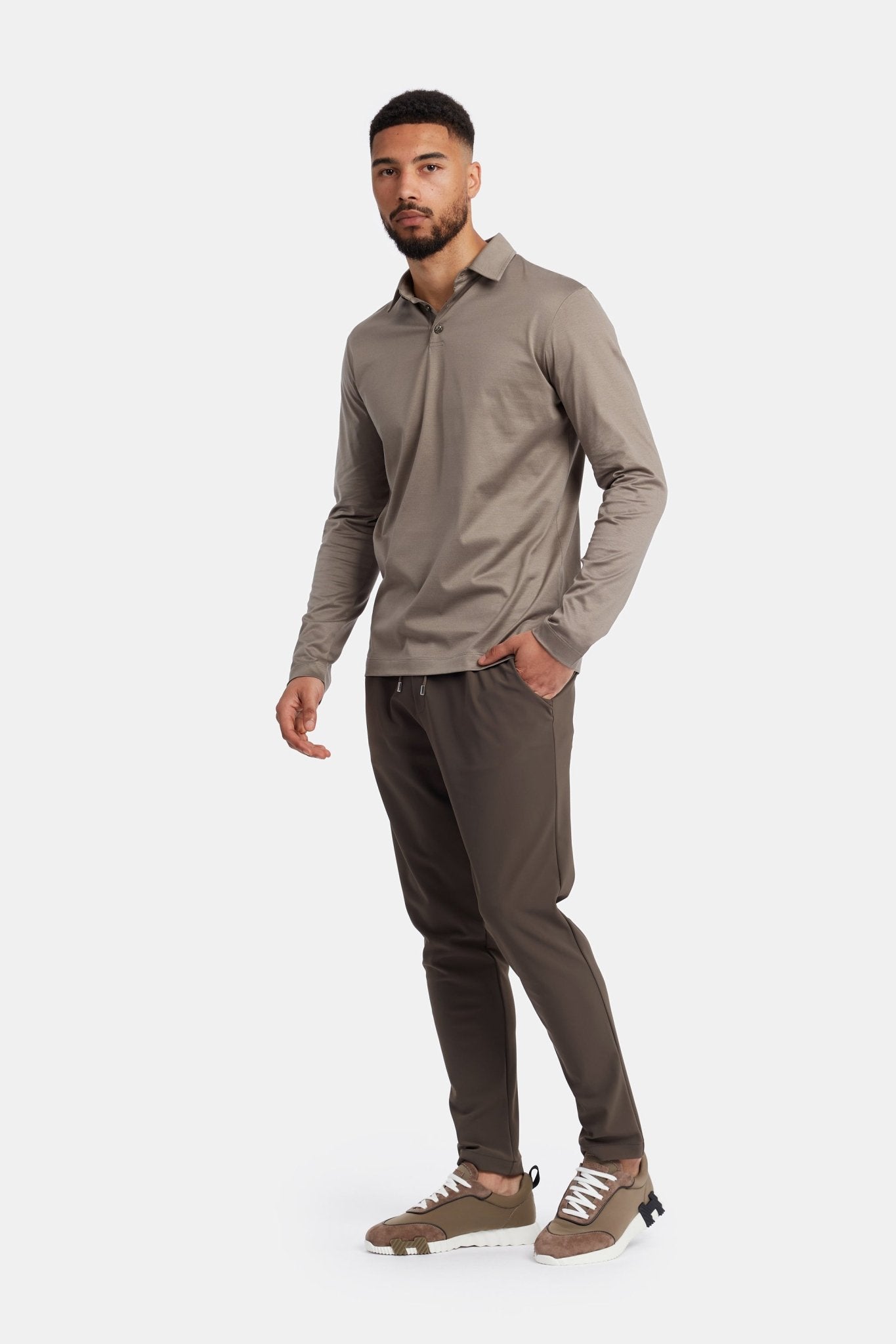 Desert Taupe Longsleeve Polo Shirt