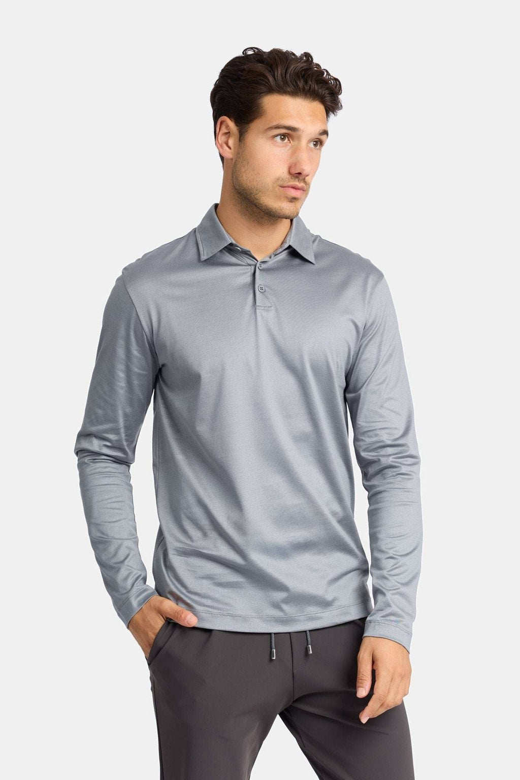 Mist Grey Longsleeve Polo Shirt