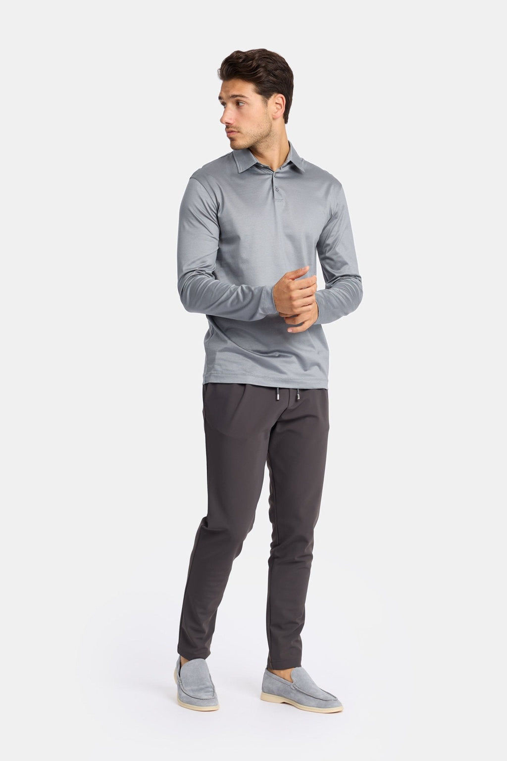 Mist Grey Longsleeve Polo Shirt