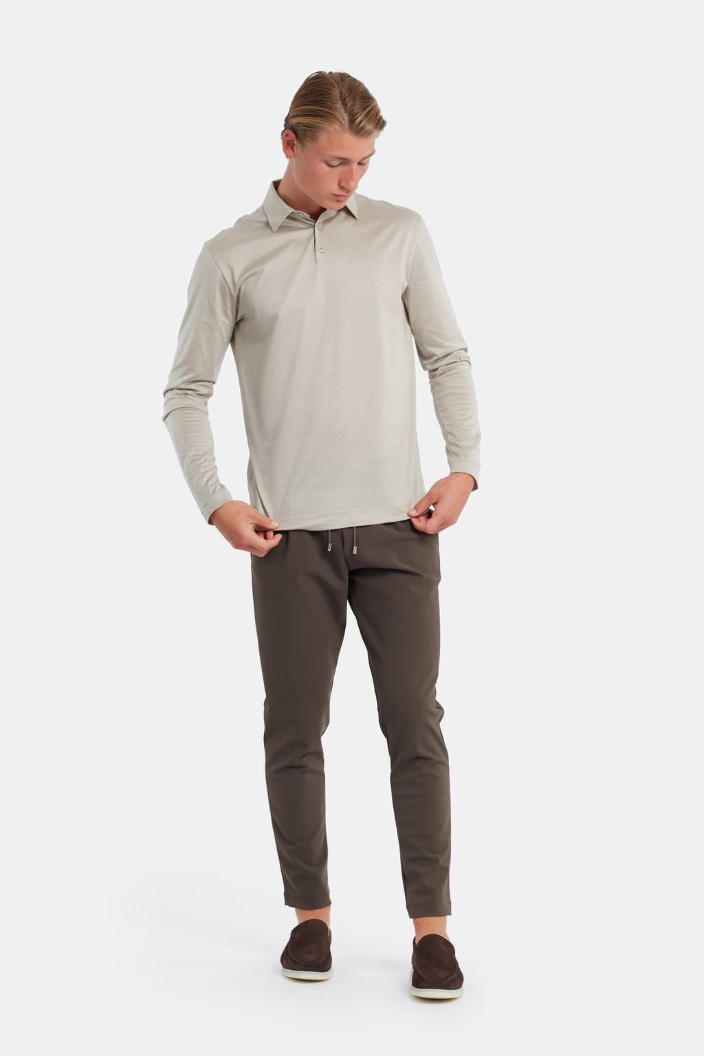 Sandstone Beige Longsleeve Polo Shirt