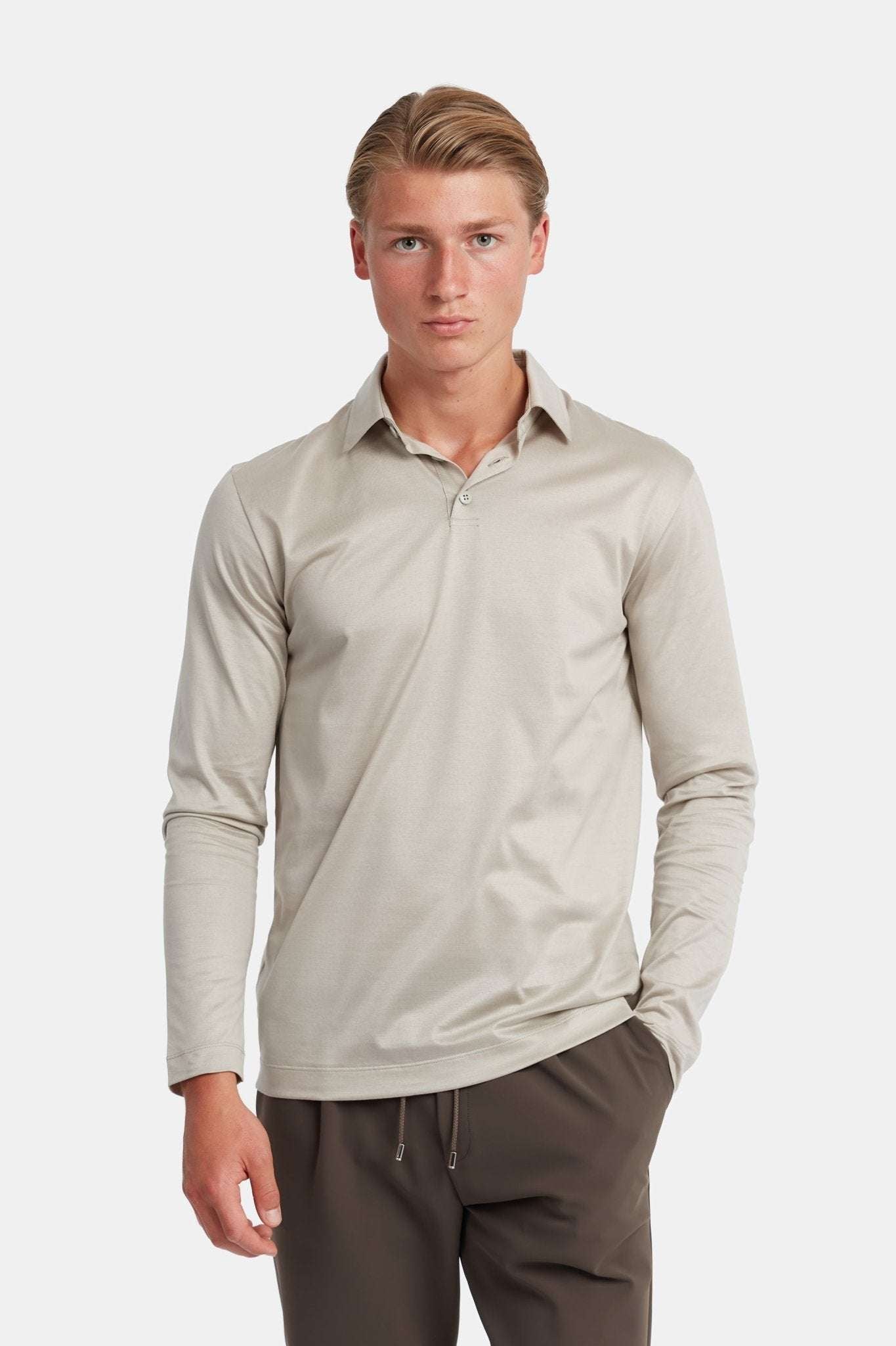 Sandstone Beige Longsleeve Polo Shirt