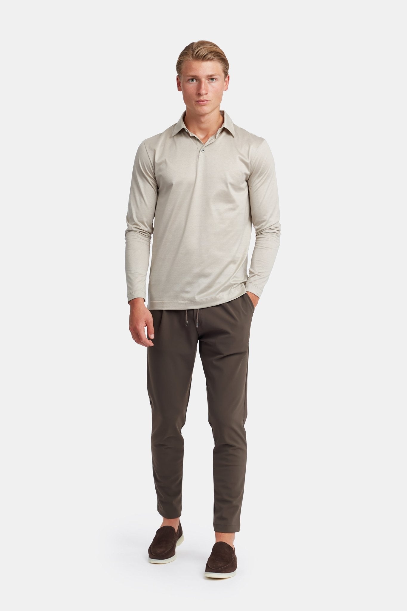 Sandstone Beige Longsleeve Polo Shirt